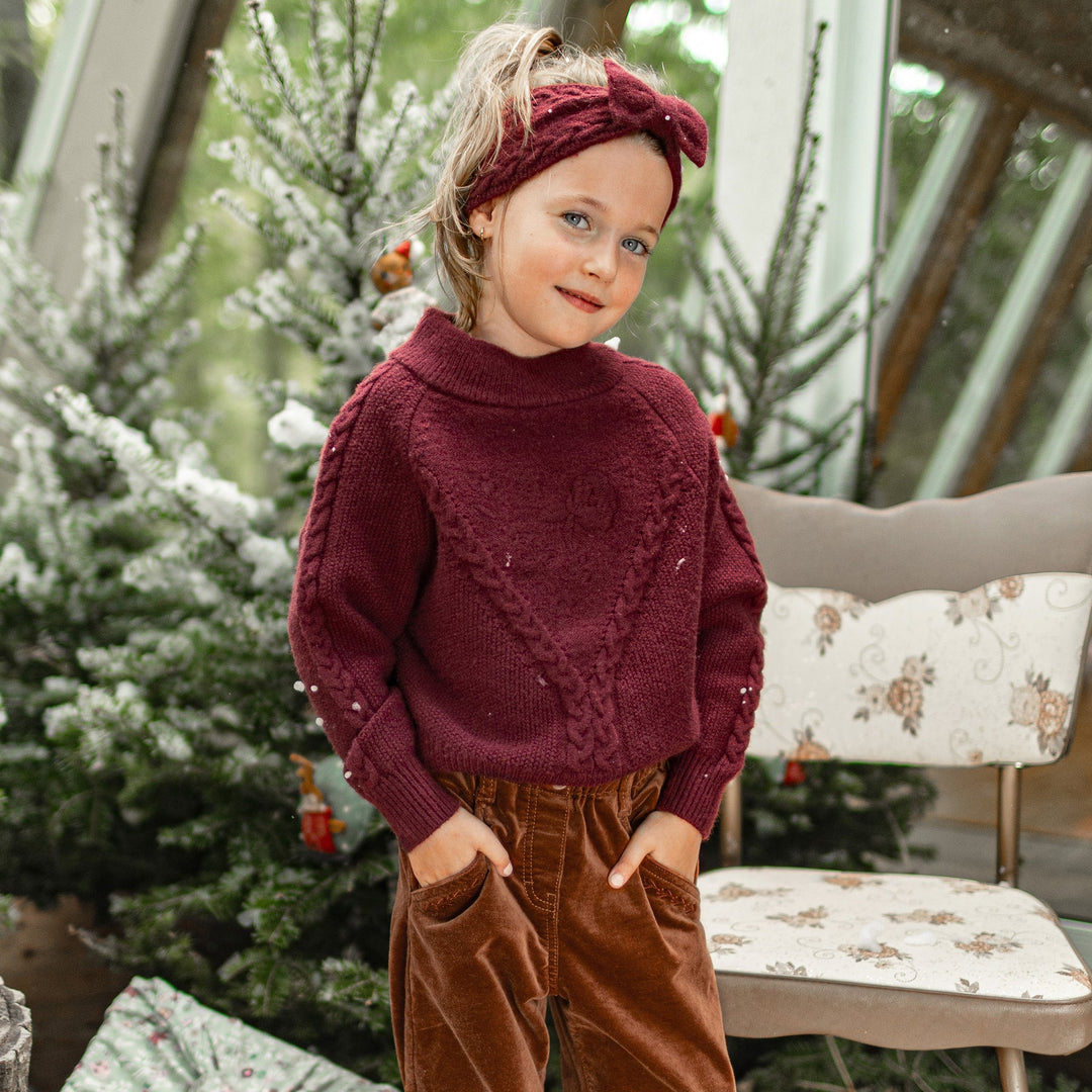Burgundy Knit Headband with Bow