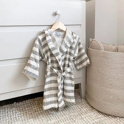 Striped Crinkle Toddler Robe - Moss | 18-24M