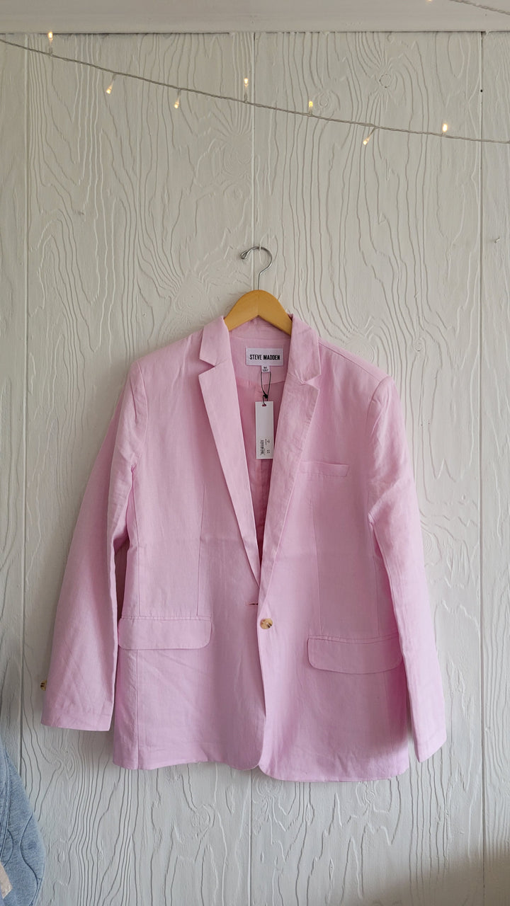 Steve Madden | Linen On The Edge Blazer | pink tulle