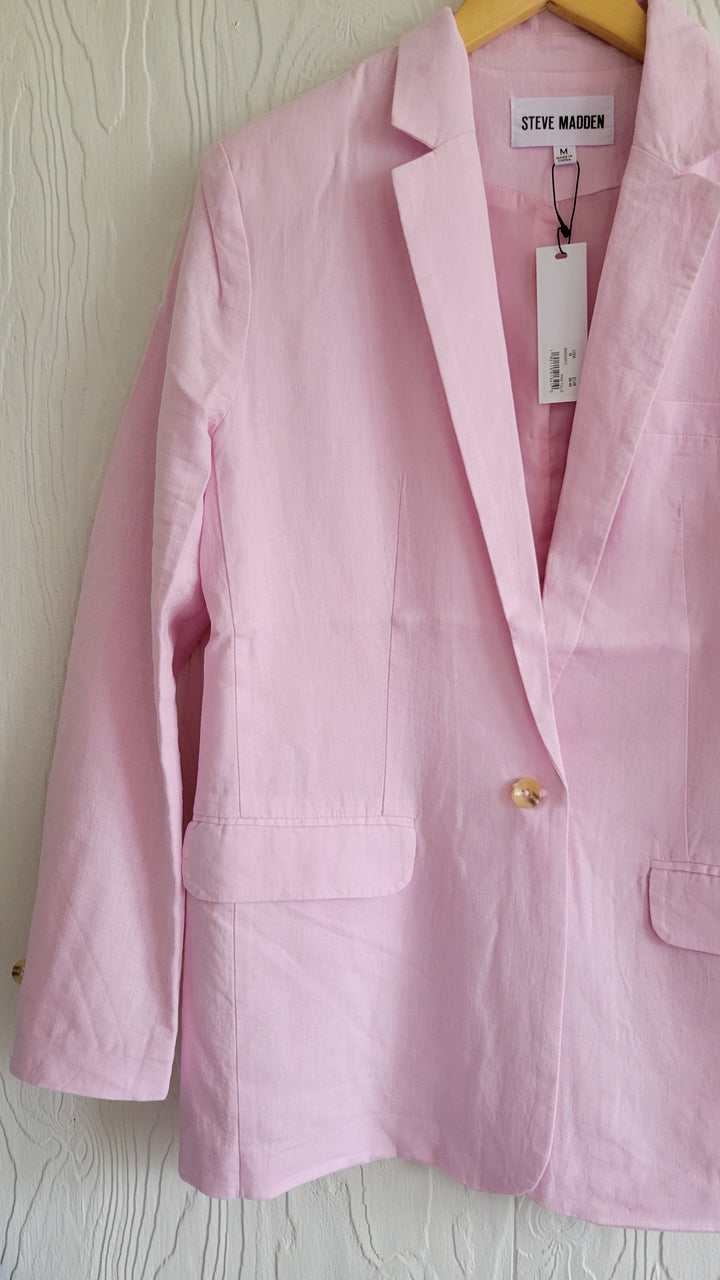 Steve Madden | Linen On The Edge Blazer | pink tulle