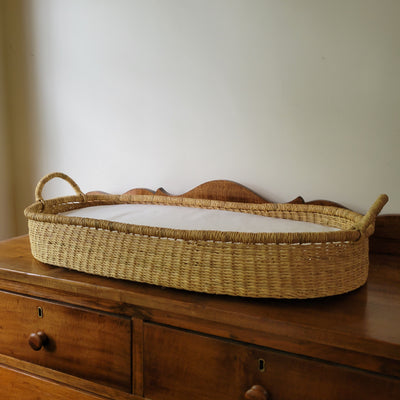 Woven Change Basket with Leather Handle