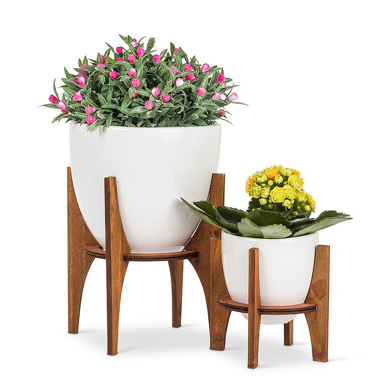 Small Pot with Wooden Stand