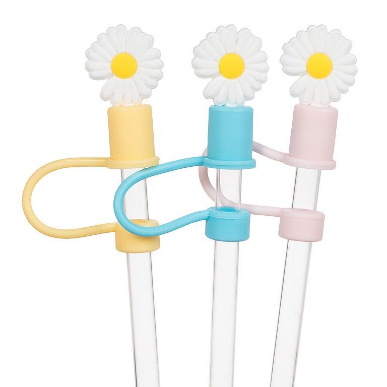 Jumbo Straws with Daisy Caps. Set of 3