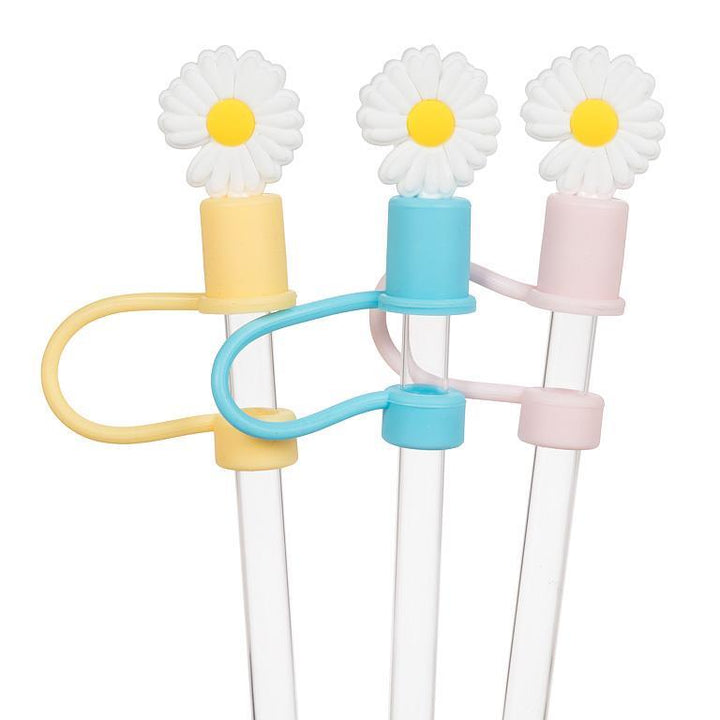 Jumbo Straws with Daisy Caps. Set of 3