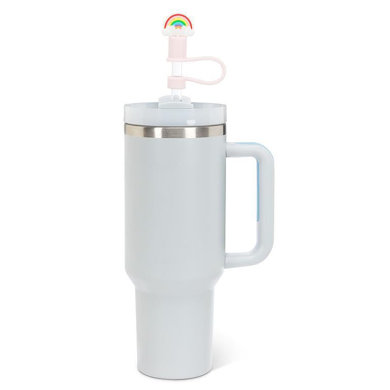 Jumbo Straws with Rainbow & Hearts Caps. Set of 3