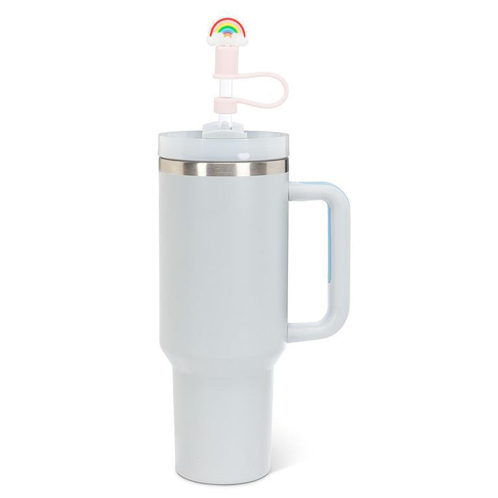 Jumbo Straws with Rainbow & Hearts Caps. Set of 3