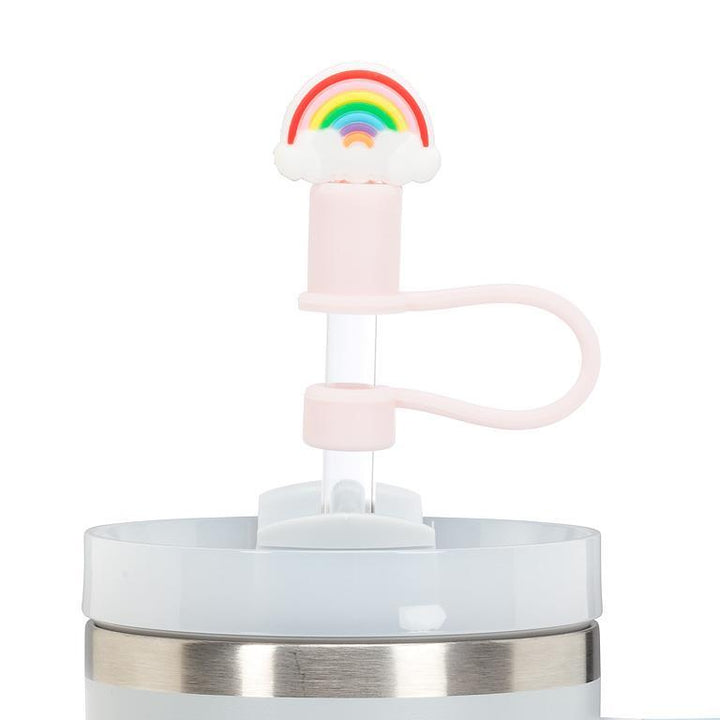 Jumbo Straws with Rainbow & Hearts Caps. Set of 3