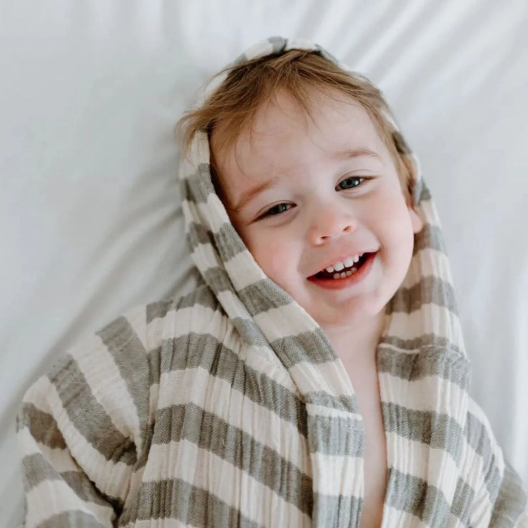 Striped Crinkle Toddler Robe - Moss | 12-24M
