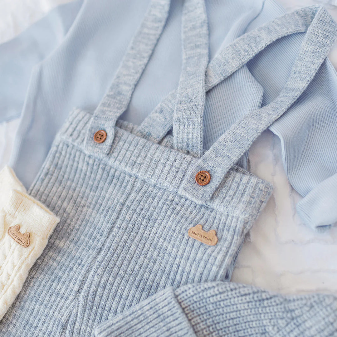 Souris Mini | Baby Knit Pants with Straps | light blue