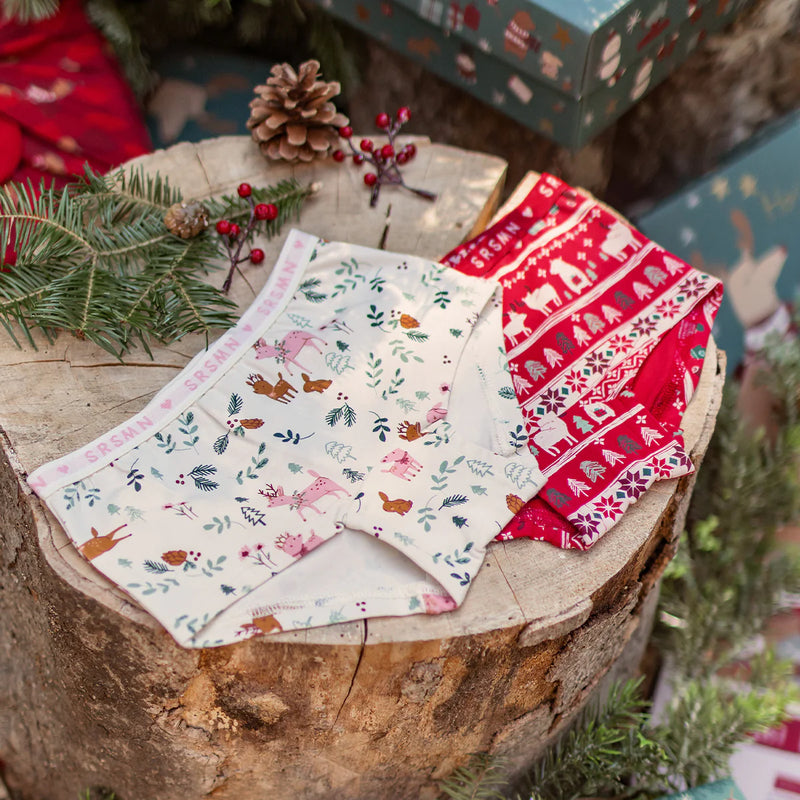 Cream Boycut Panties with Reindeer All Over Print