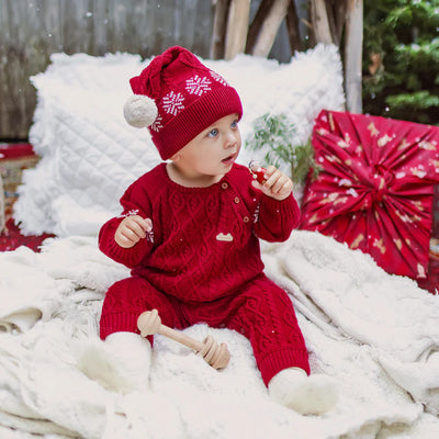 Red Knit Hat with PomPom