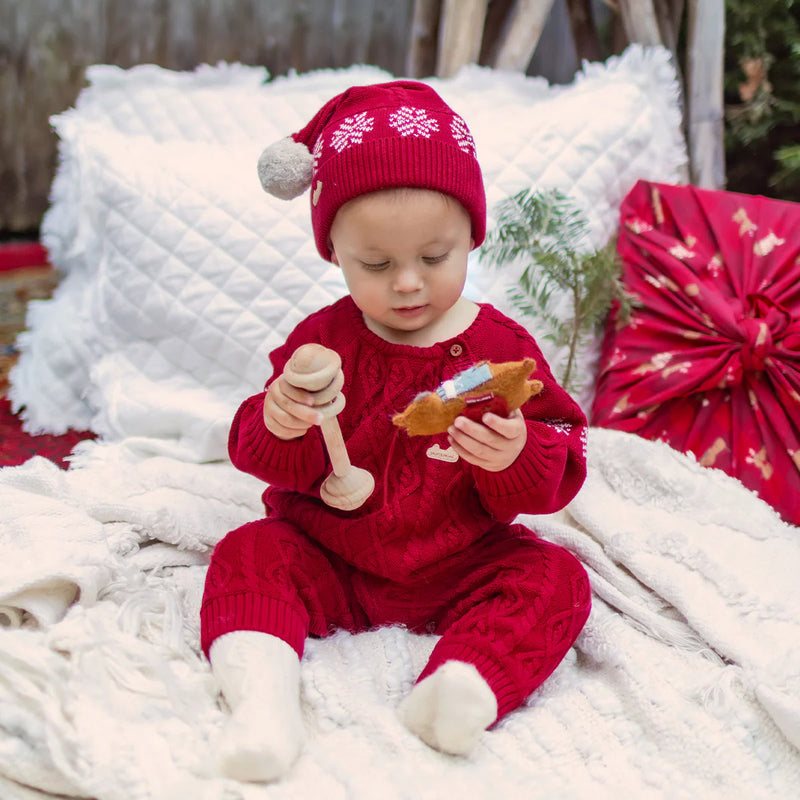 Red Knit Hat with PomPom