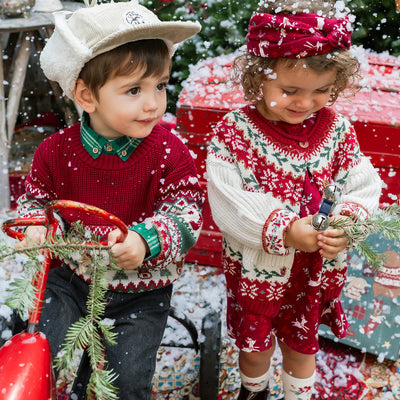 Red Patterned Baby & Toddler Dress with Ruffles in Viscose | Reindeer