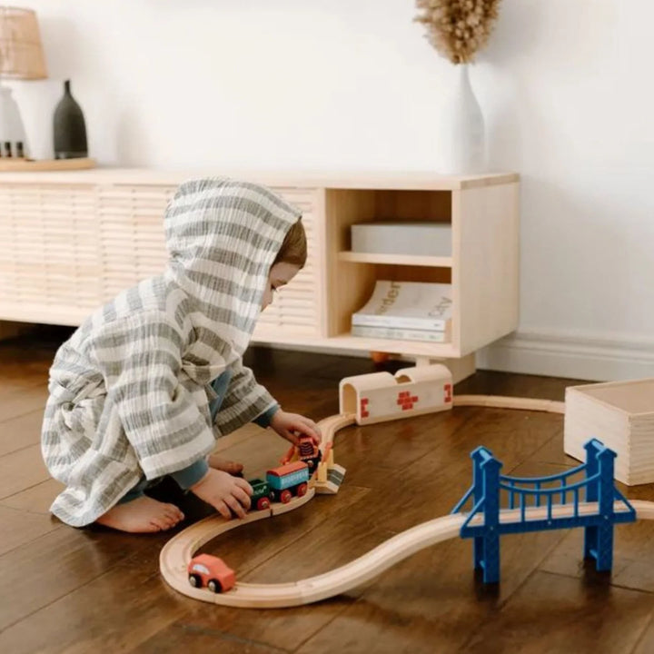 Striped Crinkle Toddler Robe - Moss | 12-24M