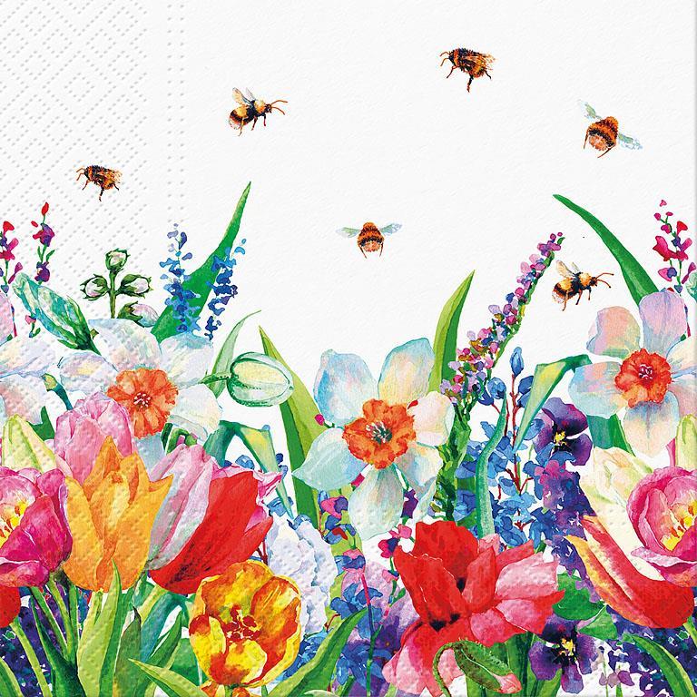 Luncheon Meadow with Bees Napkins. Pack of 20