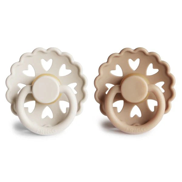 2 Pack - FRIGG Heart Natural Rubber Baby Pacifier | 3 Colour Combinations