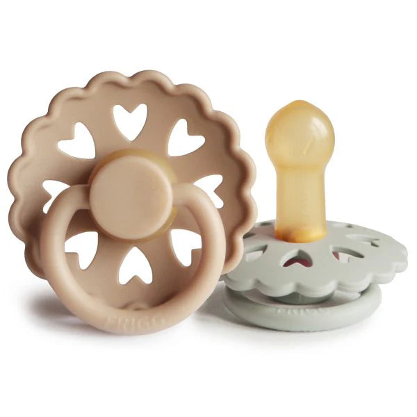 2 Pack - FRIGG Heart Natural Rubber Baby Pacifier | 3 Colour Combinations