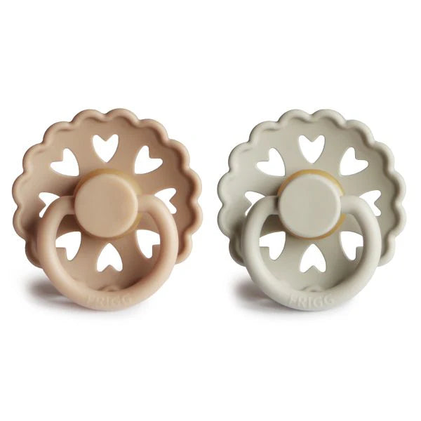 2 Pack - FRIGG Heart Natural Rubber Baby Pacifier | 3 Colour Combinations