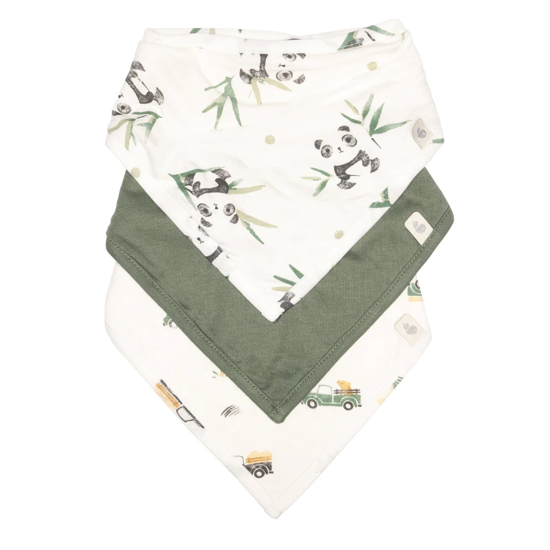 Perlimpinpin Bamboo Bibs, 3 pack | pandas, green, & prairies