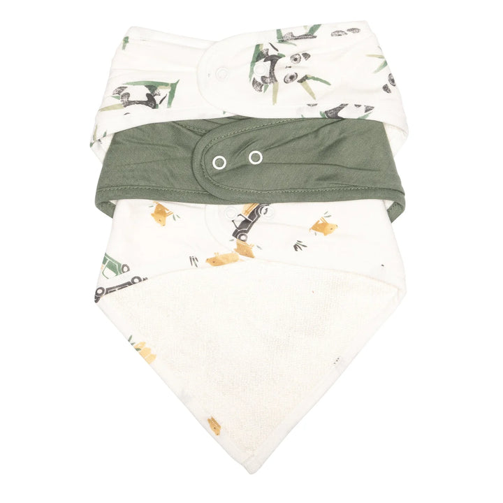 Perlimpinpin Bamboo Bibs, 3 pack | pandas, green, & prairies