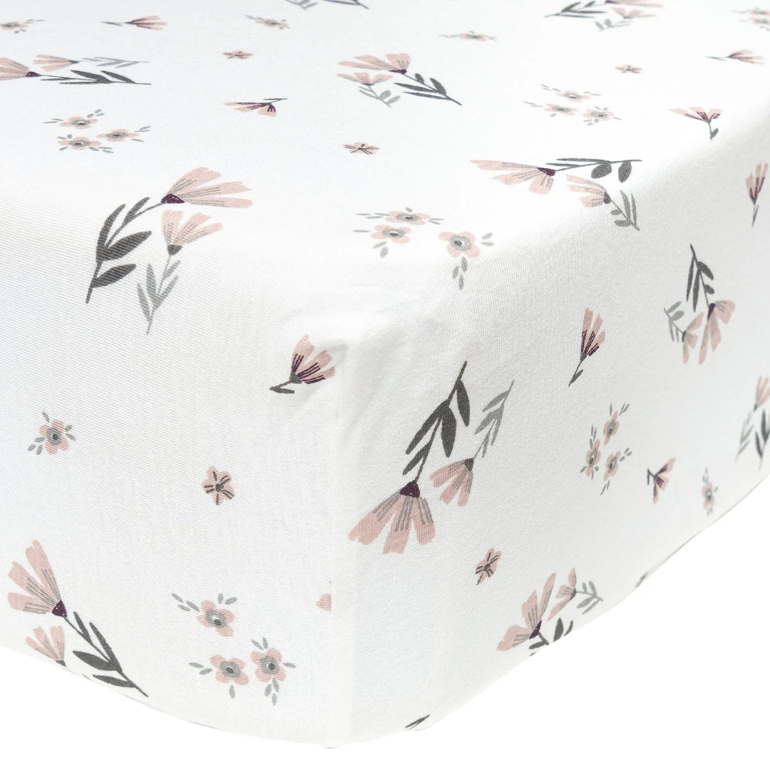 Perlimpinpin Bamboo Fitted Crib Sheet | watercolor flowers