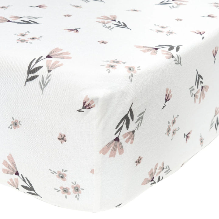 Perlimpinpin Bamboo Fitted Crib Sheet | watercolor flowers