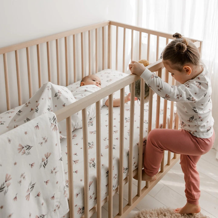 Perlimpinpin Bamboo Fitted Crib Sheet | watercolor flowers