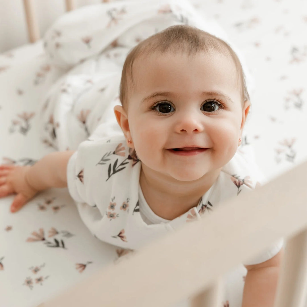 Perlimpinpin Bamboo Fitted Crib Sheet | watercolor flowers