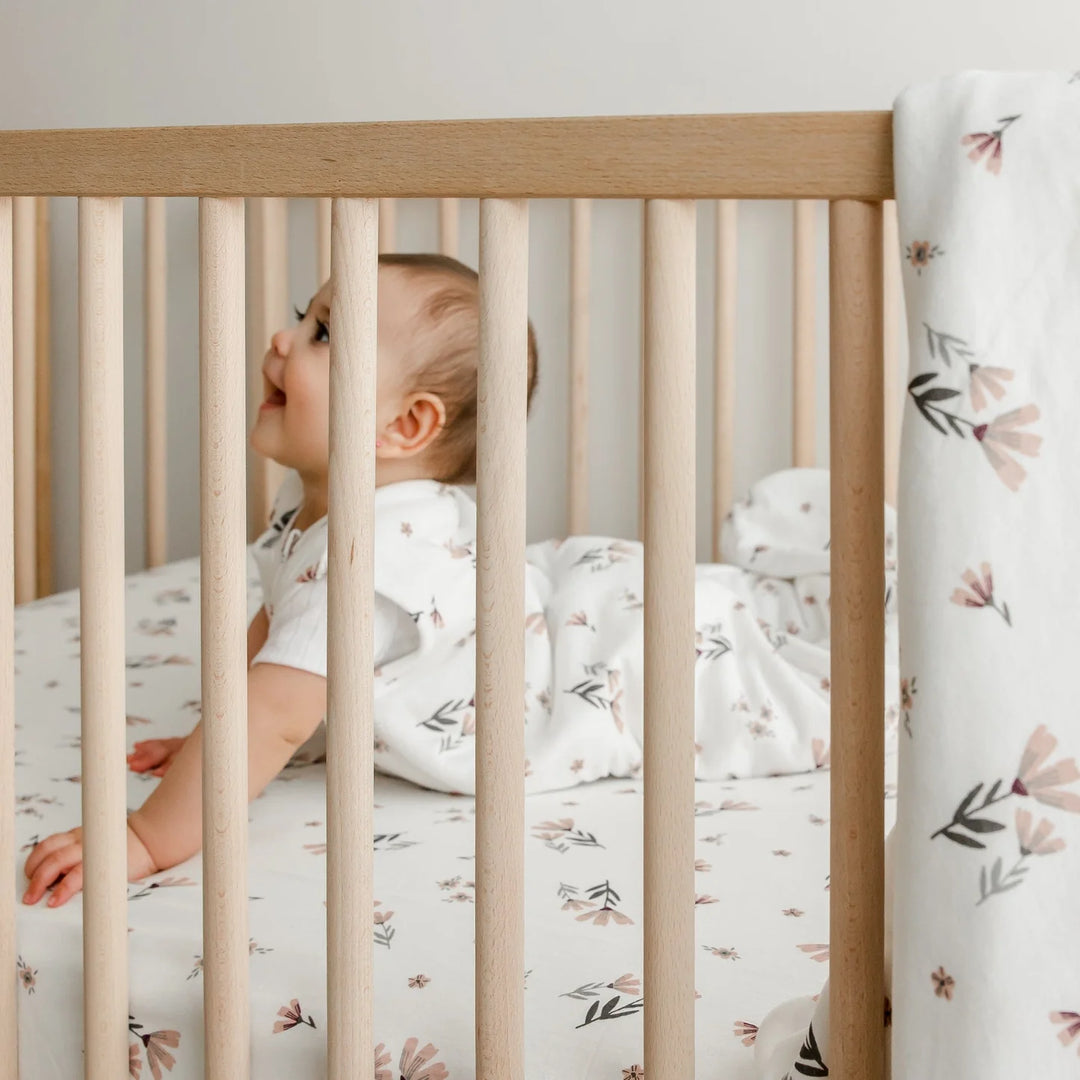 Perlimpinpin Bamboo Fitted Crib Sheet | watercolor flowers