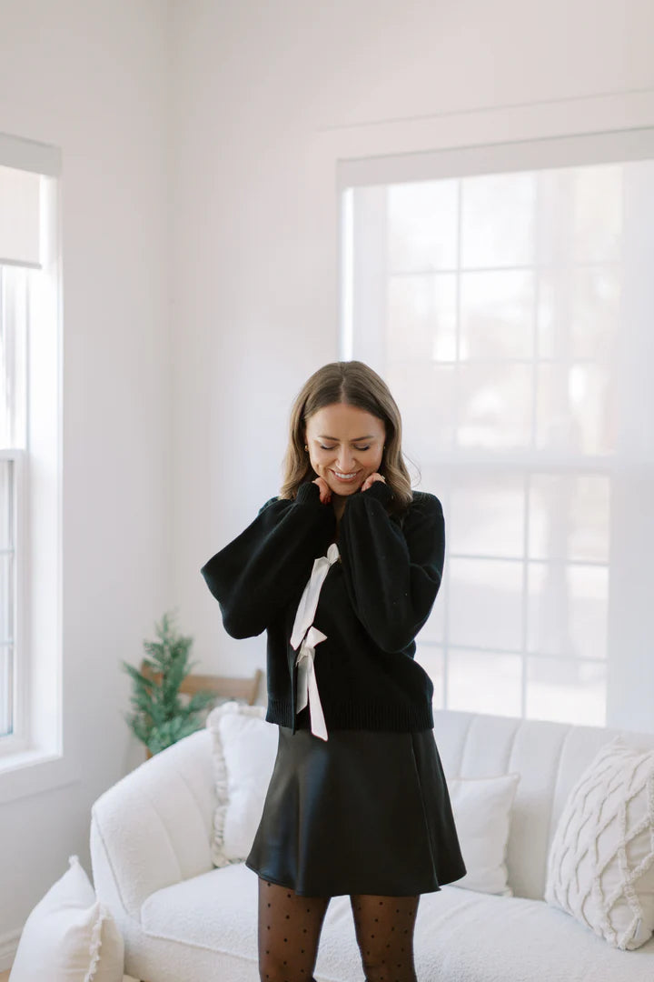 SMASH+TESS x FALLON | Satin Bow Cardigan | Black