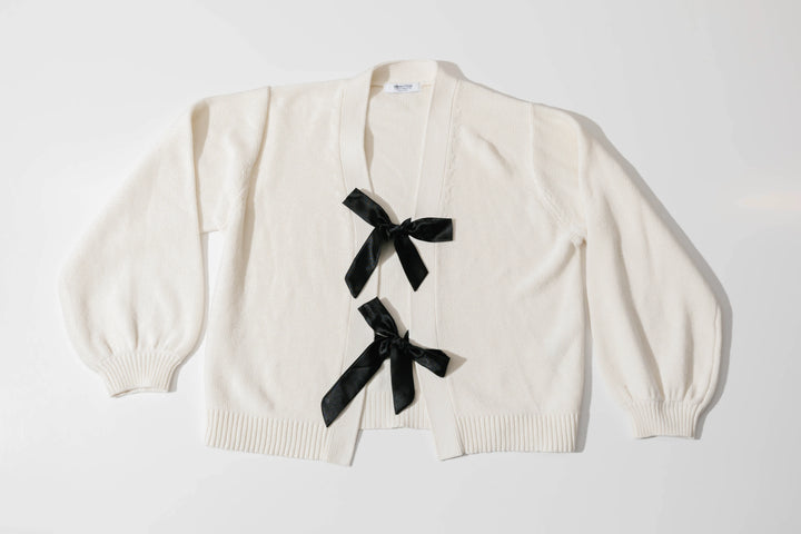 SMASH+TESS x FALLON | Satin Bow Cardigan | Cream