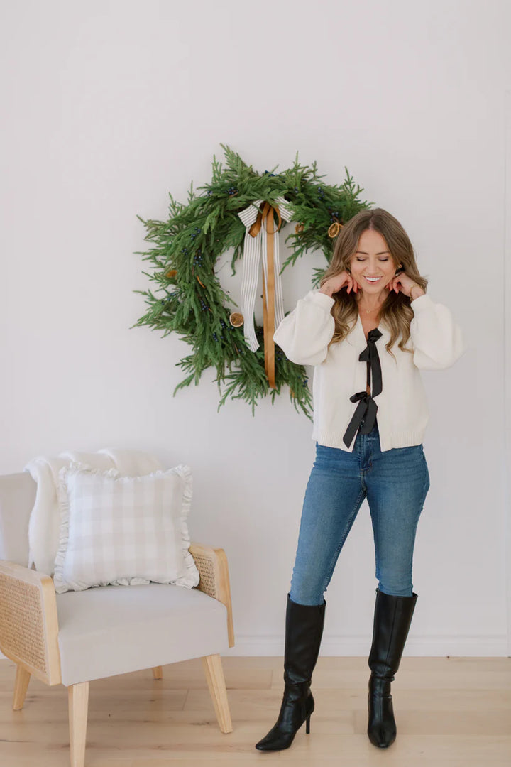 SMASH+TESS x FALLON | Satin Bow Cardigan | Cream