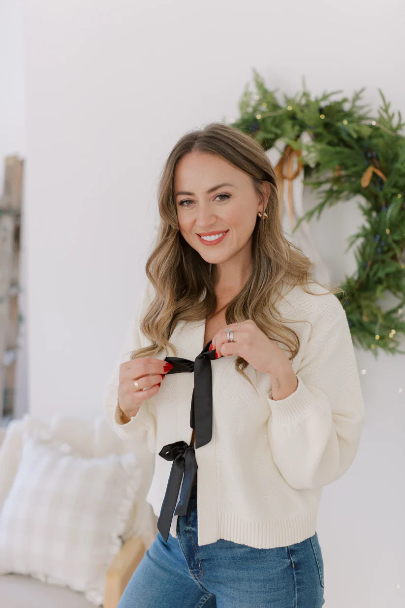 SMASH+TESS x FALLON | Satin Bow Cardigan | Cream
