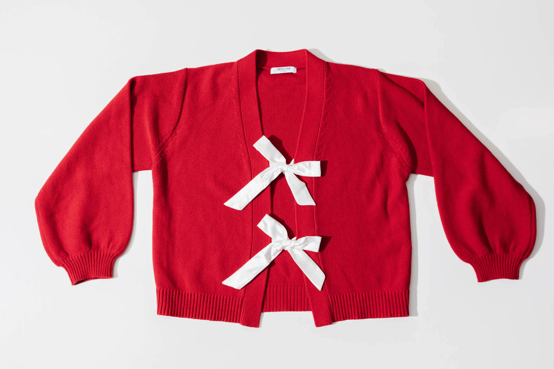 SMASH+TESS x FALLON | Satin Bow Cardigan | Red