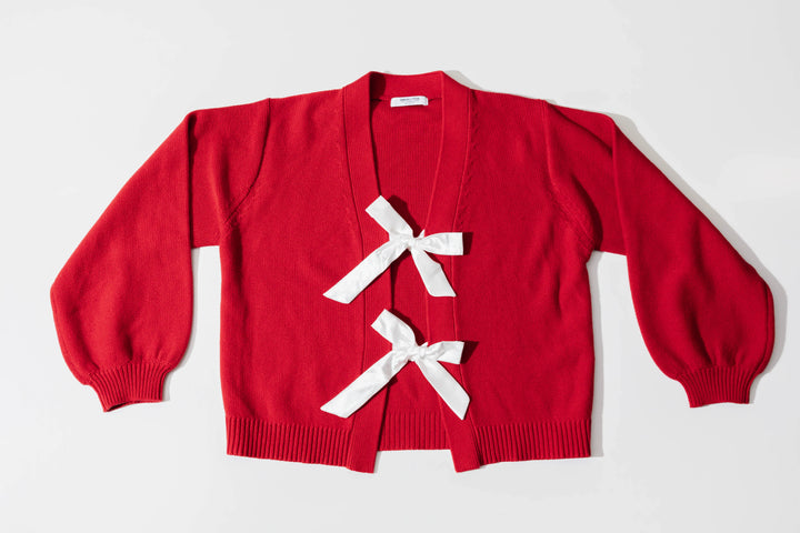SMASH+TESS x FALLON | Satin Bow Cardigan | Red