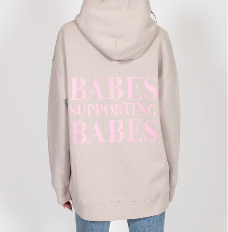BRUNETTE THE LABEL | "BABES SUPPORTING BABES" Big Sister Hoodie | oyster & bubble gum