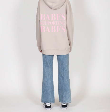 BRUNETTE THE LABEL | "BABES SUPPORTING BABES" Big Sister Hoodie | oyster & bubble gum