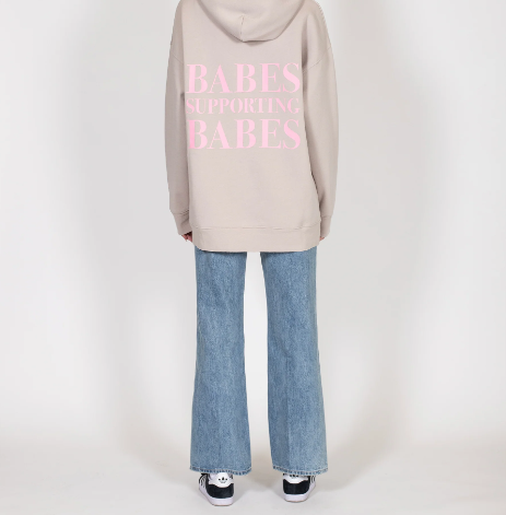 The "BABES SUPPORTING BABES" Big Sister Hoodie | oyster & bubble gum SHIPPING WEDNESDAY NOV 1