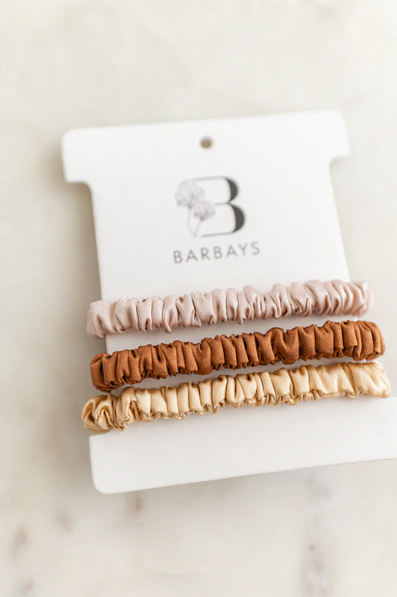 3 Pack Silk Hair Ties | Champagne, Chestnut Brunette, and Golden Blonde