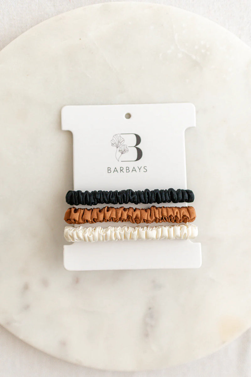 3 Pack Silk Hair Ties | Champagne, Chestnut Brunette, and Golden Blonde