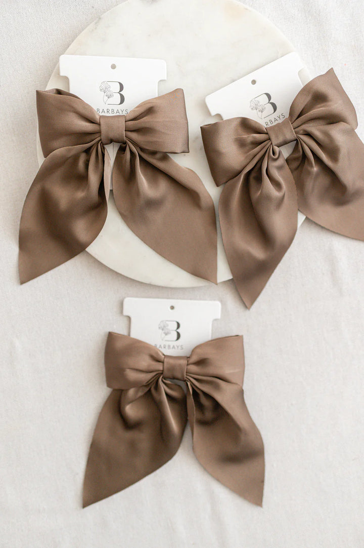 Taupe Matte Satin Bow