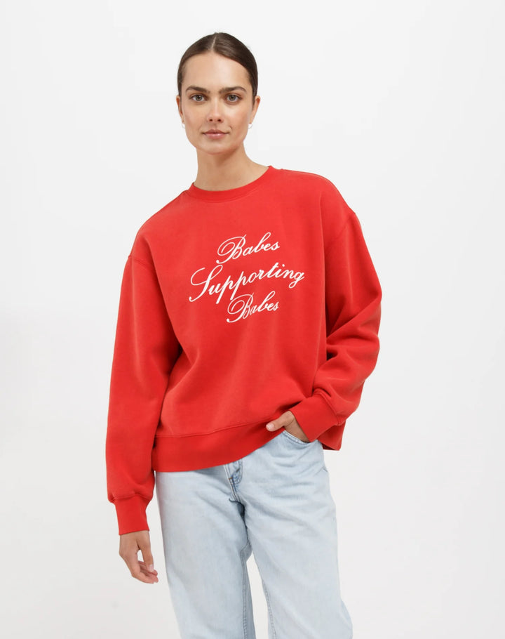BRUNETTE THE LABEL | "Babes Supporting Babes" Step Sister Crew | Washed Red