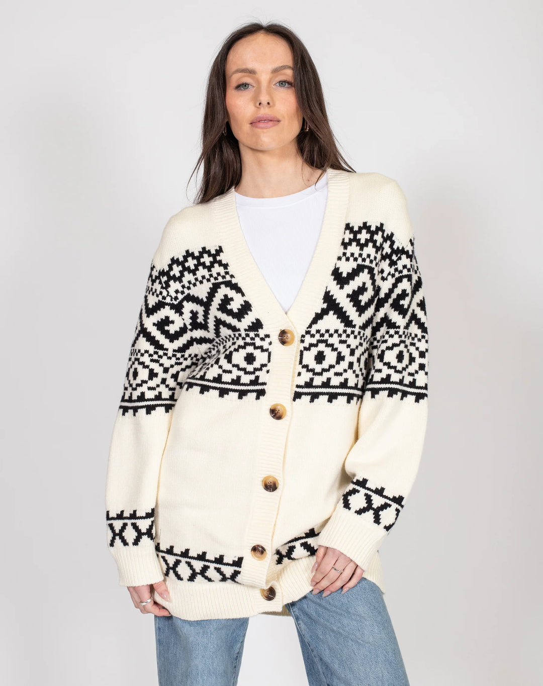 BRUNETTE THE LABEL | Fair Isle Oversized Knit Cardigan