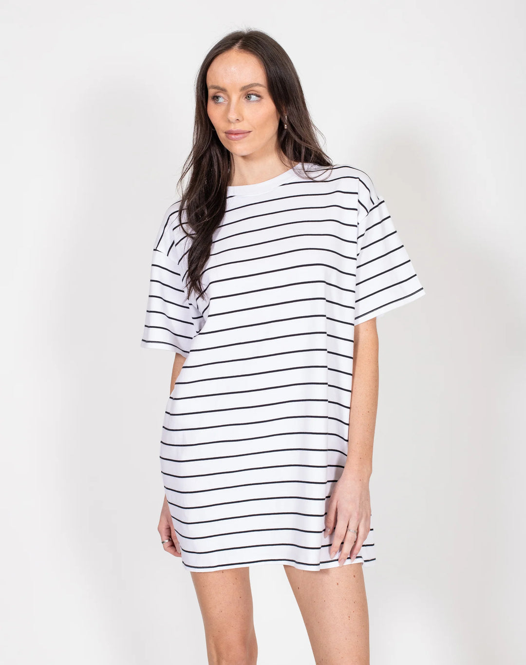 BRUNETTE THE LABEL | The Oversized Boxy Tee Dress | black stripe