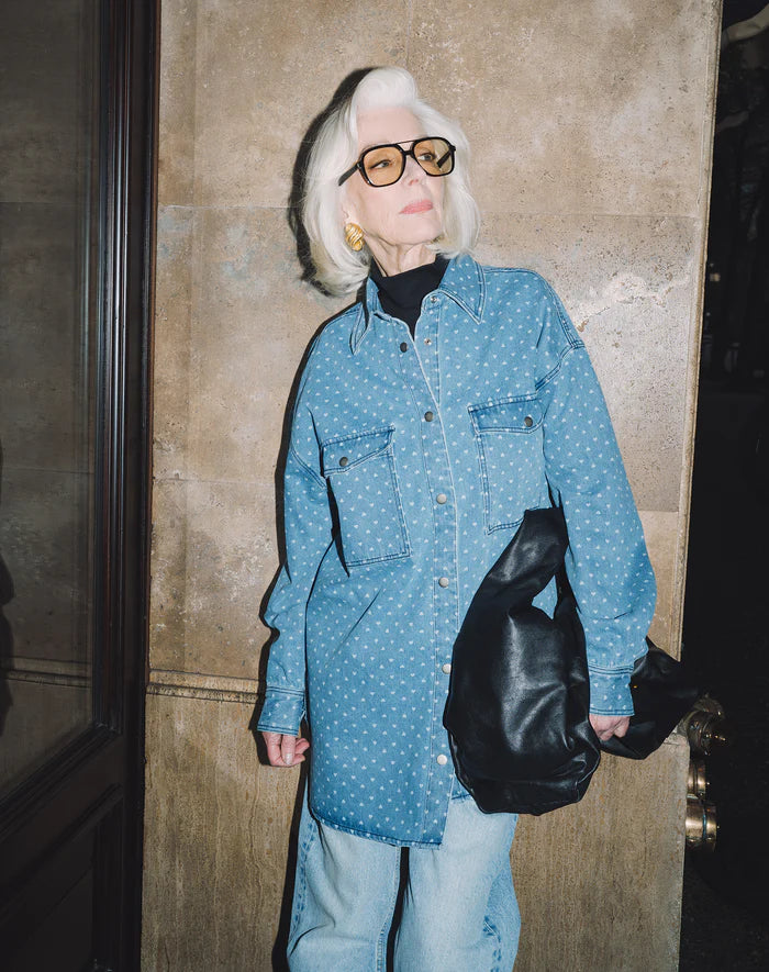 BRUNETTE THE LABEL | SHANIA DENIM JACKET WITH HEARTS | medium blue