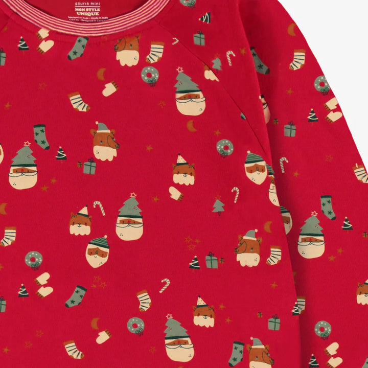 Souris Mini | Red Pajama Top with Festive All Over Print, Adult