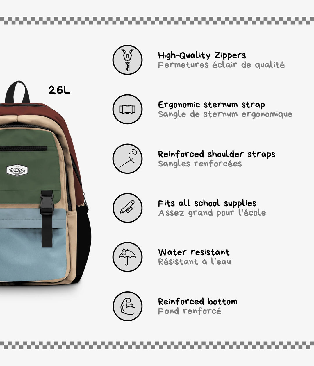 Headster | Colourblock 26L Backpack | Safari Breeze