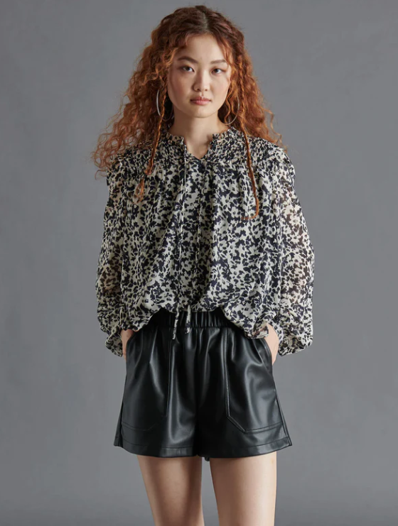 Steve Madden Drew Blouse black white sheer