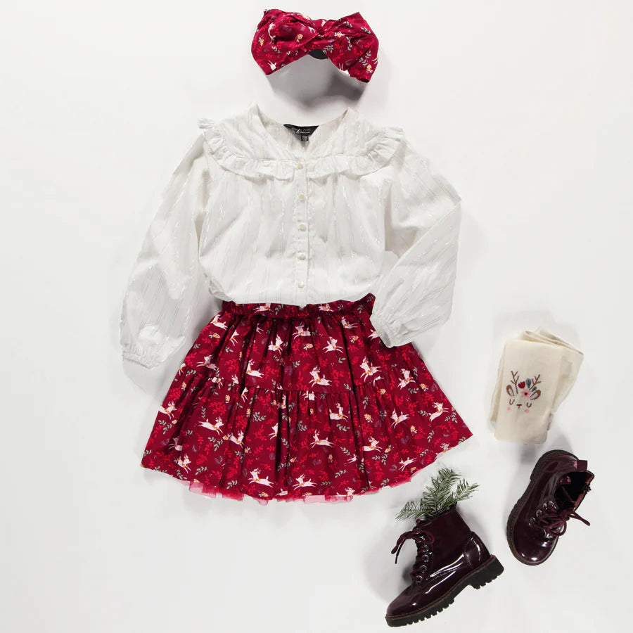 Souris Mini | Red Short Skirt with Reindeer All Over