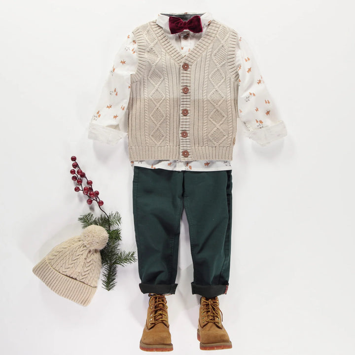 Souris Mini | Child's Beige Cable-Knit Sleeveless Vest